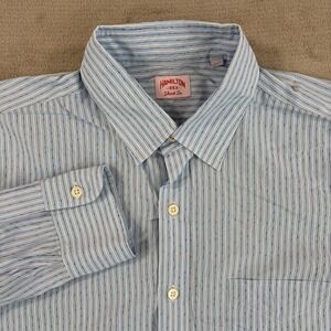 Hamilton Co. 1883 Shirt Men Large Blue Striped Mother of Pearl Buttons USA Made